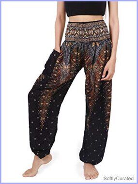Smocked Waist Harem Hippie Boho Yoga Palazzo Casual Pants Rayon